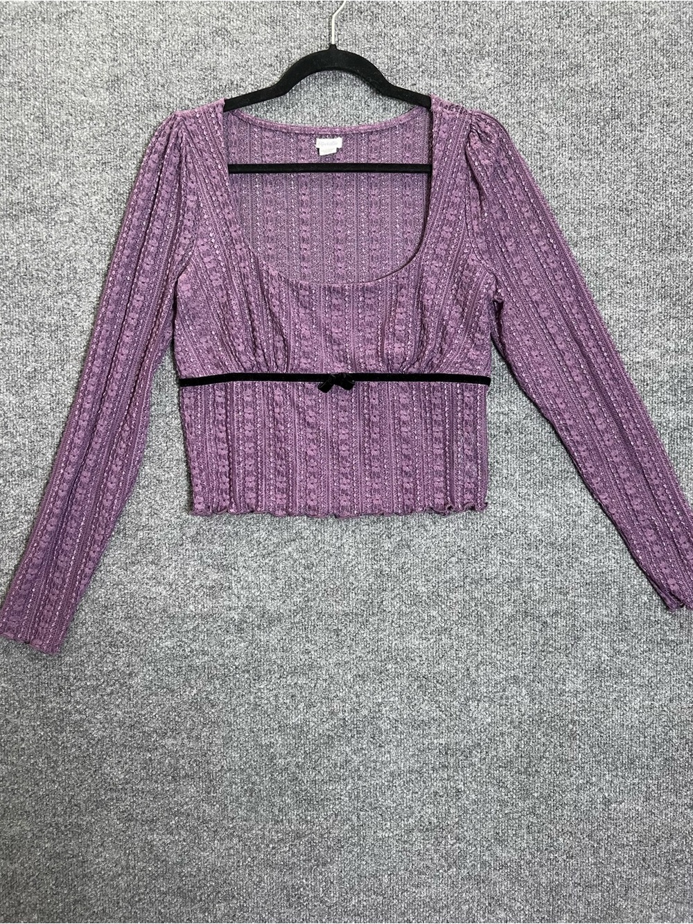Kimchi Blue Womens L Purple Lace Long Sleeve Crop Top Coquette Girl Y2K Bow